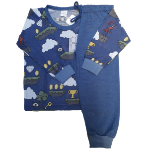 0336 Pijama Robô com Espada e Calça Azul Mescla 3